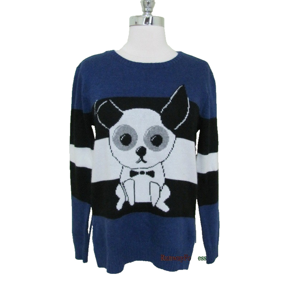 New CLICHE COUTURE Womens Misses Medium Dog Swater Knit Top Colorblock Cute